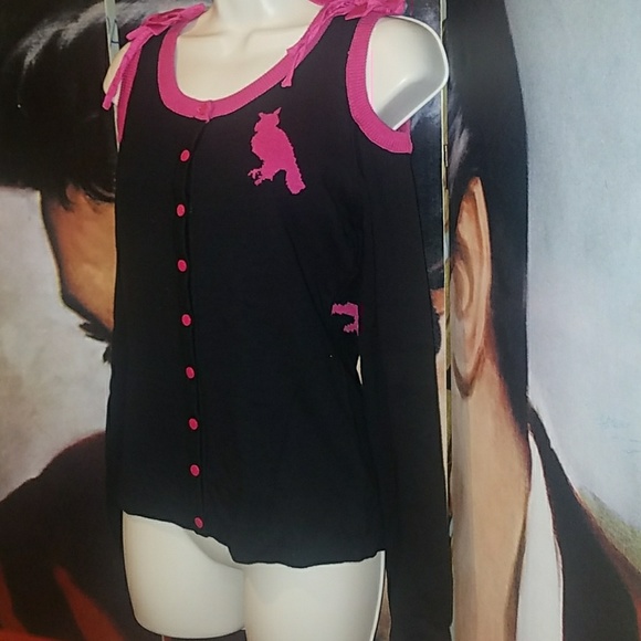 Too Fast Mythical Bird Tree Cardigan Cold Shoulder Pink Bows Owl Long Sleeve - Picture 7 of 8